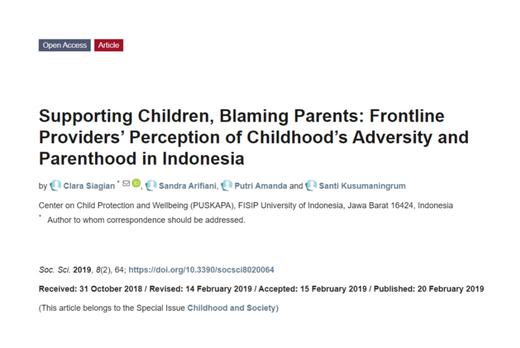 Supporting Children, Blaming Parents: Frontline Providers’ Perception of Childhood’s Adversity and Parenthood in Indonesia